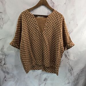 Lands Down Under Shirt Womens Large Brown Linen Spot Artsy To Wear Lagenlook